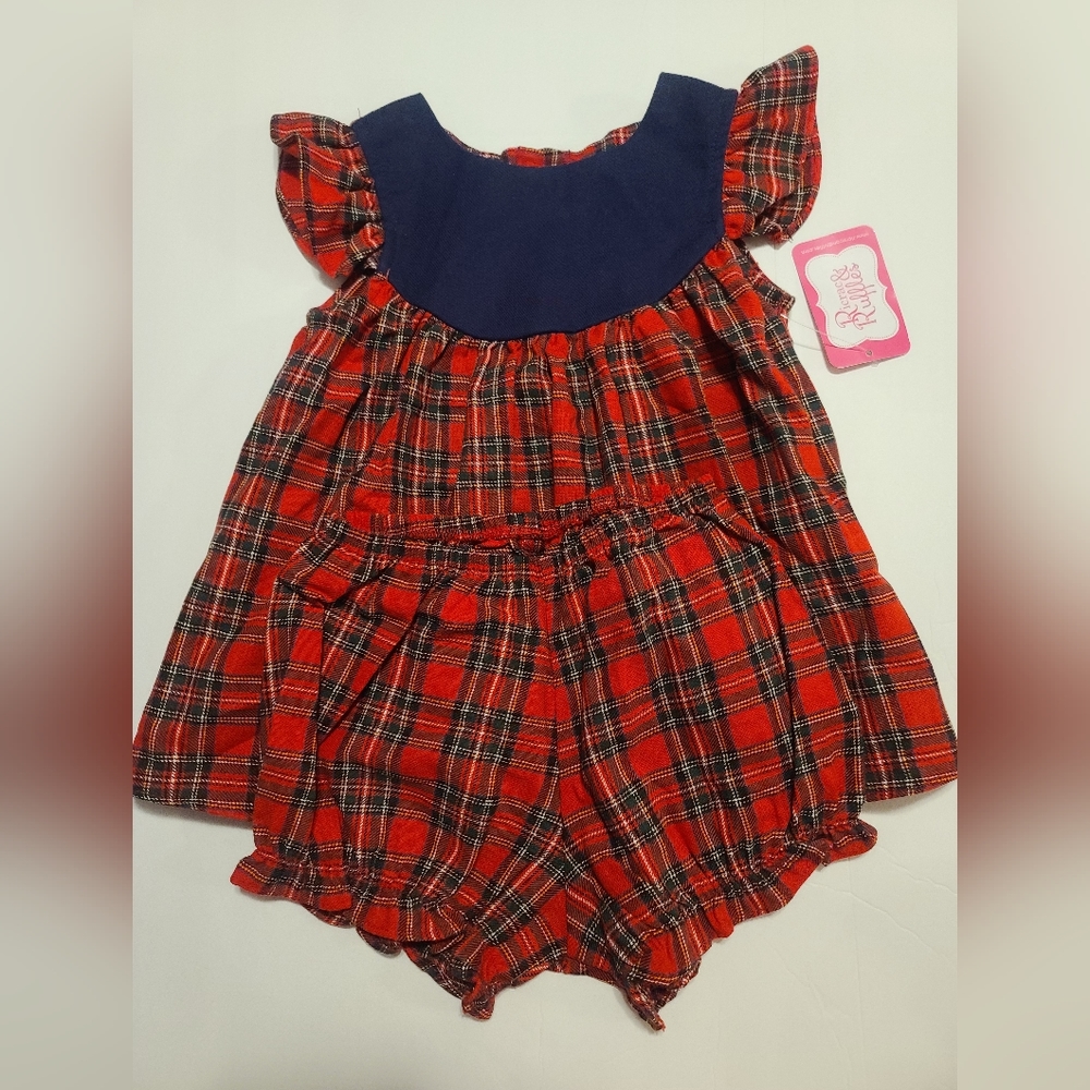 Ricrac & Ruffles Christmas plaid 2 piece set 18 mo.